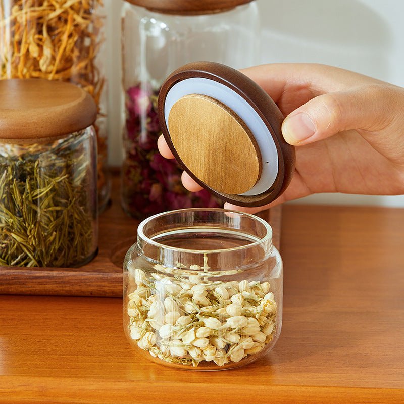 Airtight Glass Kitchen Storage Jars with Acacia Wood Lids – Stylish Pantry Organization 