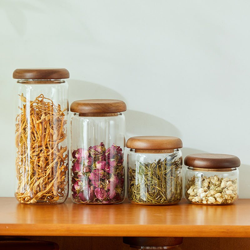 Airtight Glass Kitchen Storage Jars with Acacia Wood Lids – Stylish Pantry Organization 