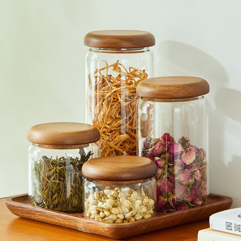 Airtight Glass Kitchen Storage Jars with Acacia Wood Lids – Stylish Pantry Organization 