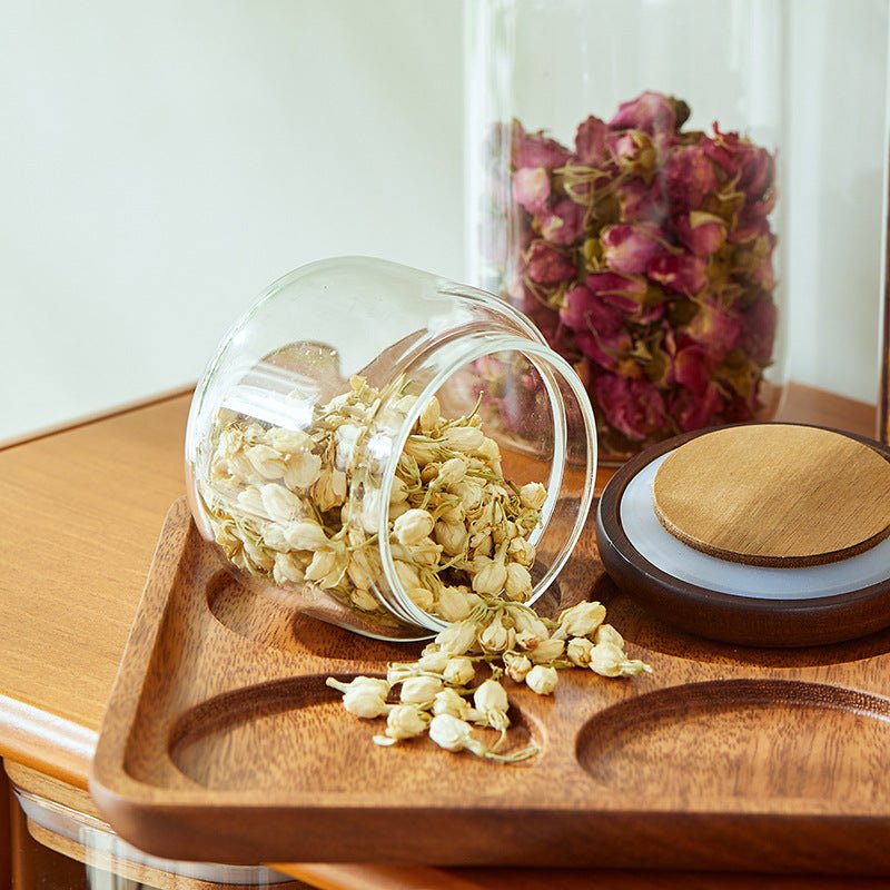 Airtight Glass Kitchen Storage Jars with Acacia Wood Lids – Stylish Pantry Organization 