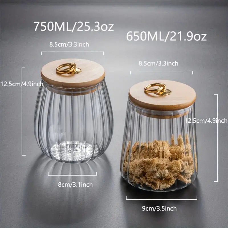 Airtight Glass Storage Jar with Wooden Lid – Clear Borosilicate Kitchen Canister for Tea and Snacks 