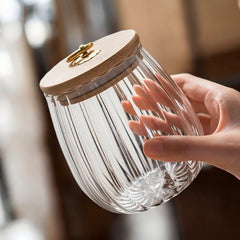 Airtight Glass Storage Jar with Wooden Lid – Clear Borosilicate Kitchen Canister for Tea and Snacks 
