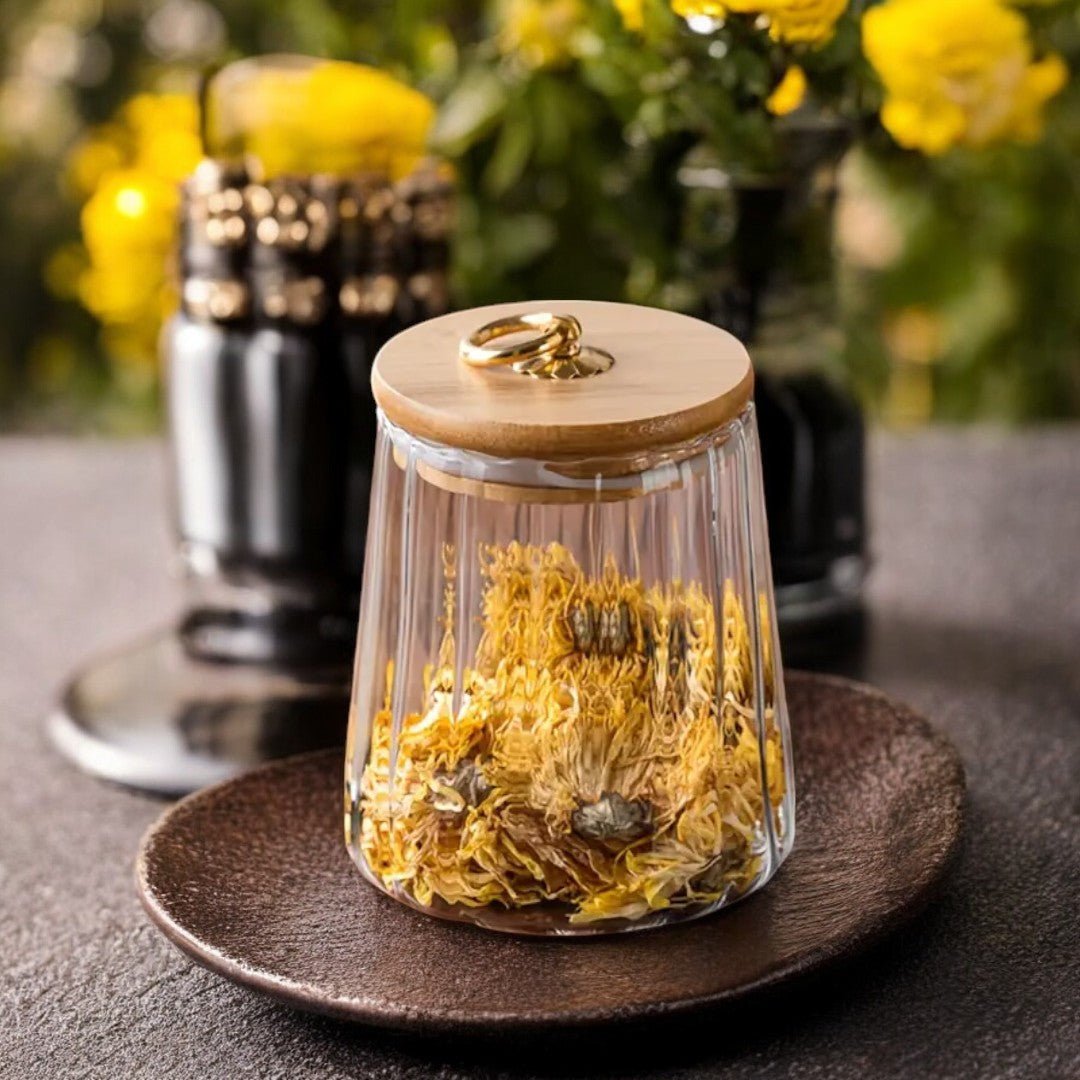 Airtight Glass Storage Jar with Wooden Lid – Clear Borosilicate Kitchen Canister for Tea and Snacks 