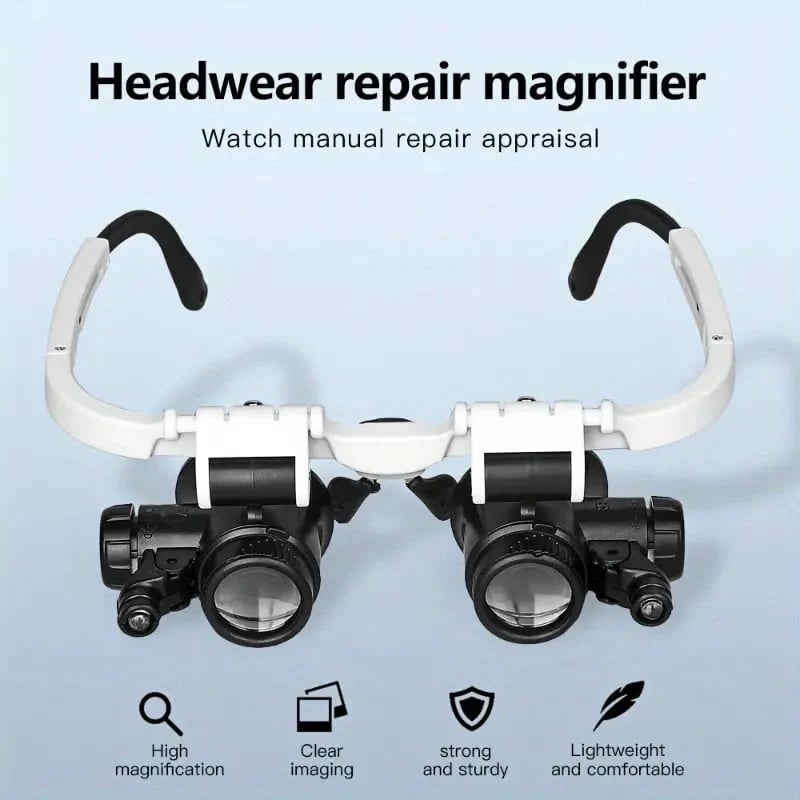 Aura LED Head Magnifier | Adjustable Hands-Free 8X 15X 23X Viewing 