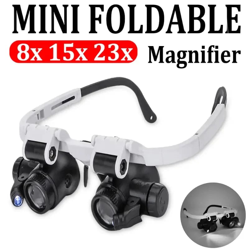 Aura LED Head Magnifier | Adjustable Hands-Free 8X 15X 23X Viewing 