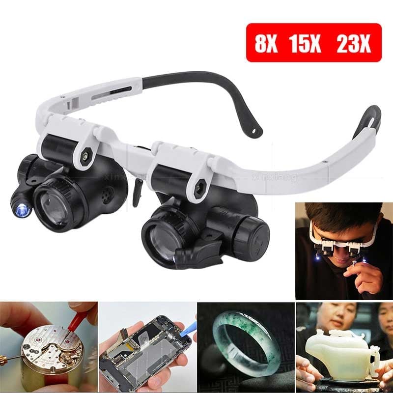 Aura LED Head Magnifier | Adjustable Hands-Free 8X 15X 23X Viewing 