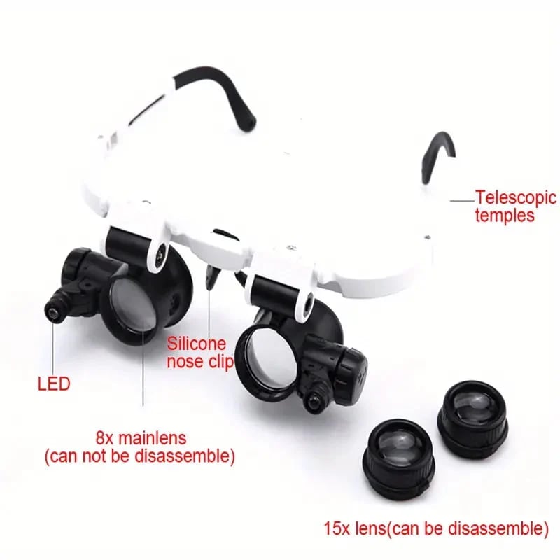 Aura LED Head Magnifier | Adjustable Hands-Free 8X 15X 23X Viewing 