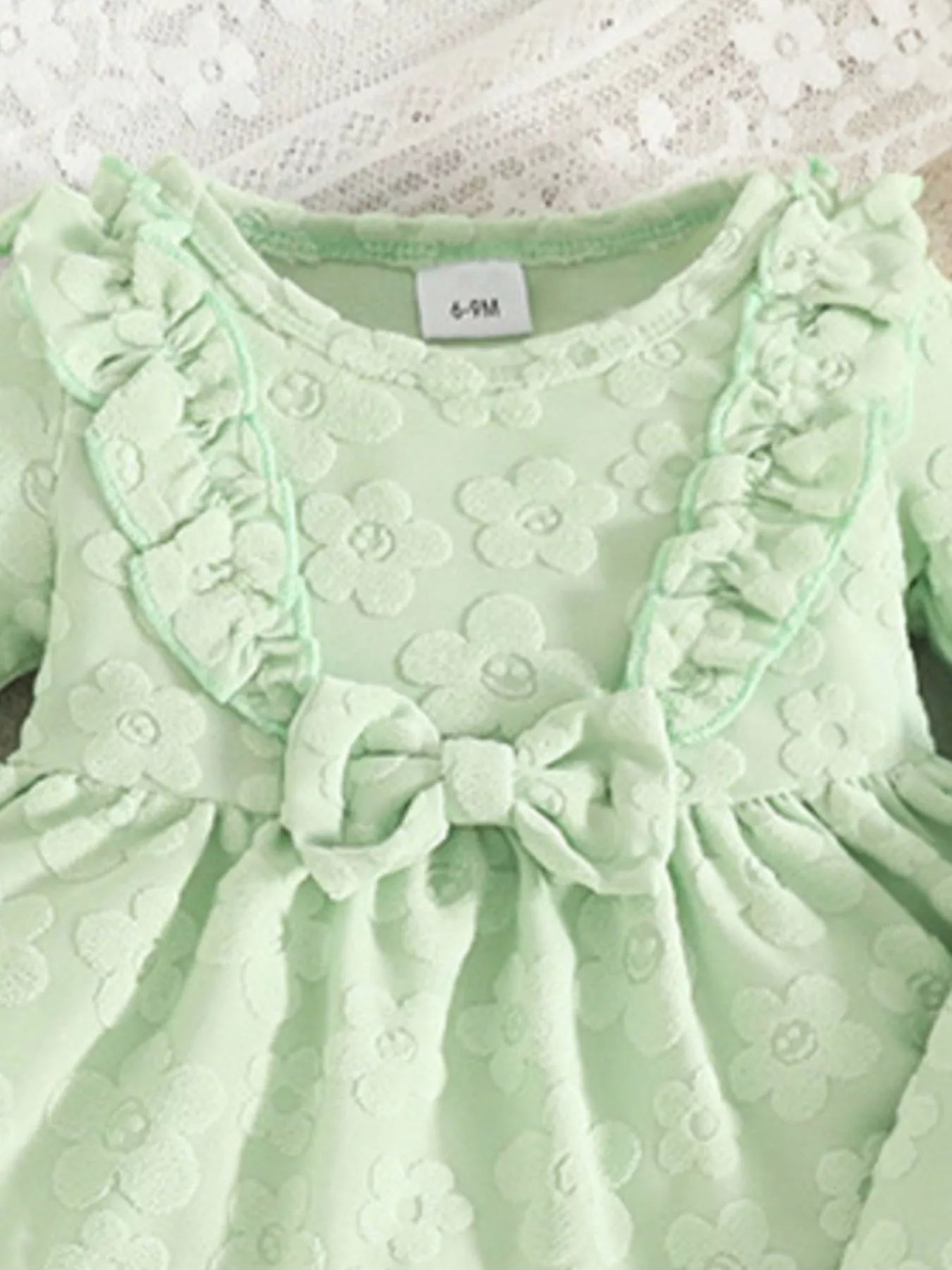 Children's Floral Embossed Ruffle Trim Top and Pants Set 