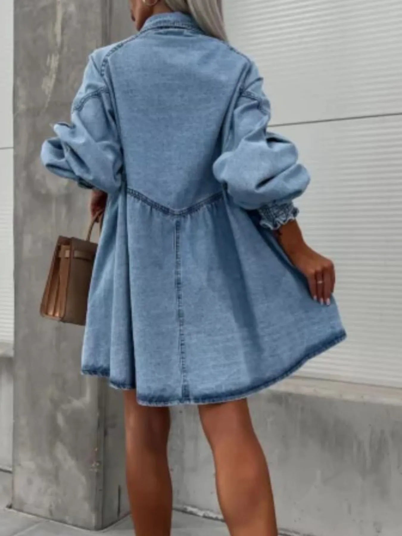 Oversized Long Sleeve Button-Up Denim Dress 