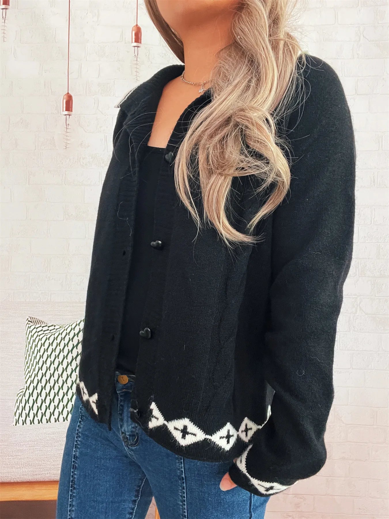 Heart Button Long Sleeve Cardigan 