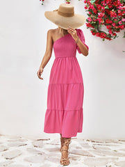 Smocked One-Shoulder Midi Dress 