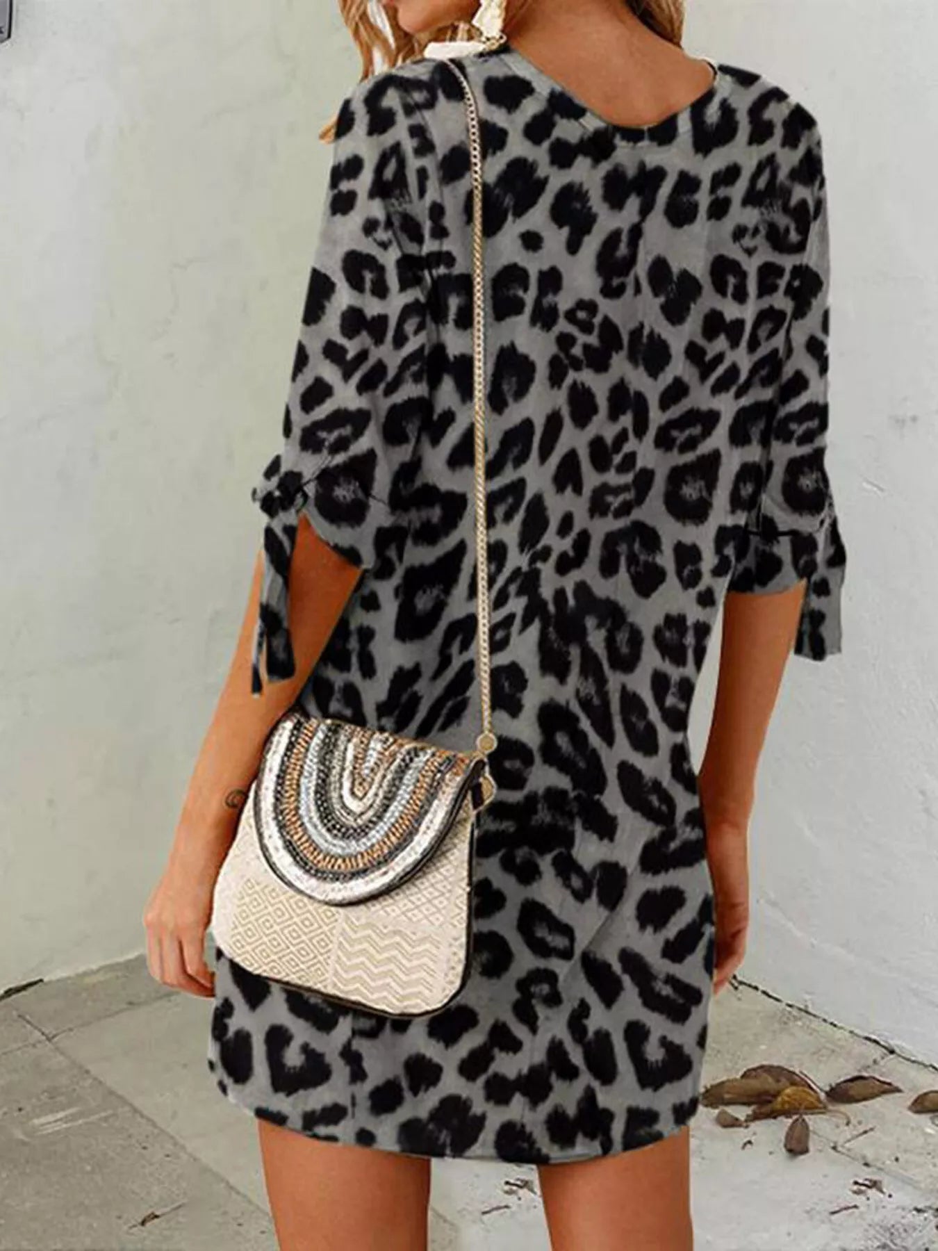 Leopard Round Neck Half Sleeve Dress 