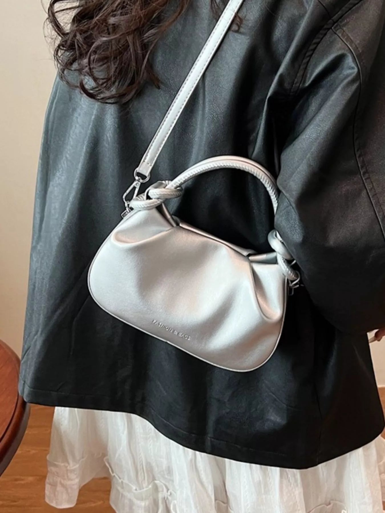 Knot Handle Ruched Crossbody Bag 