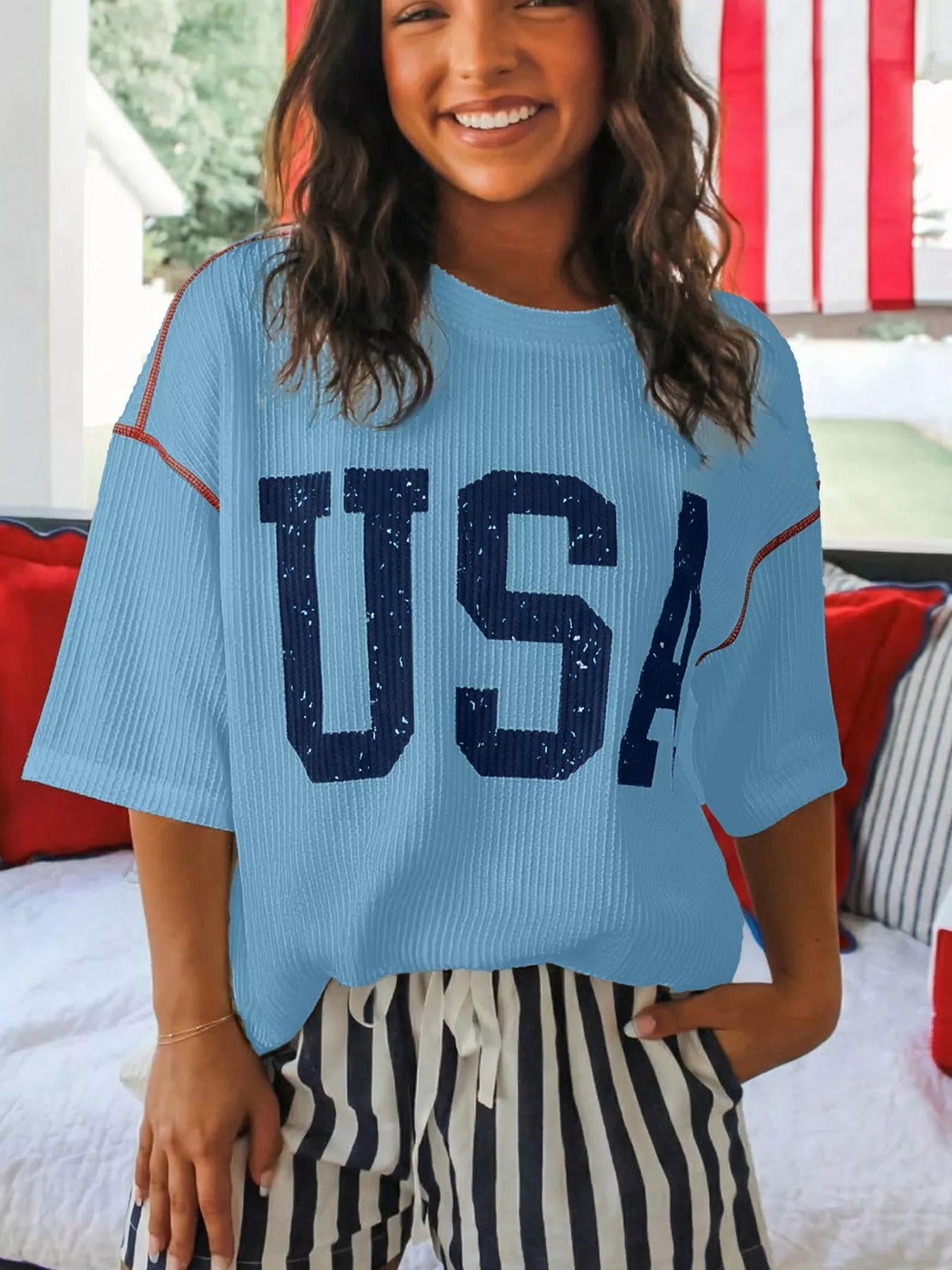 USA Graphic Ribbed Knit T-Shirt 