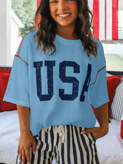 USA Graphic Ribbed Knit T-Shirt 