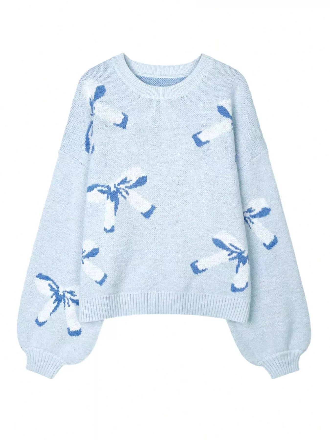 Bow Round Neck Dropped Shoulder Sweater 