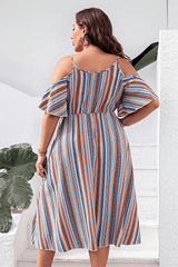 Plus Size Striped Cold-Shoulder Dress 