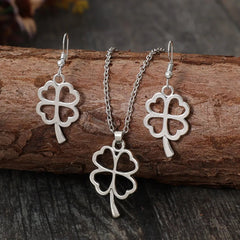 Lucky Clover Alloy Earrings and Necklace Jewelry Set 