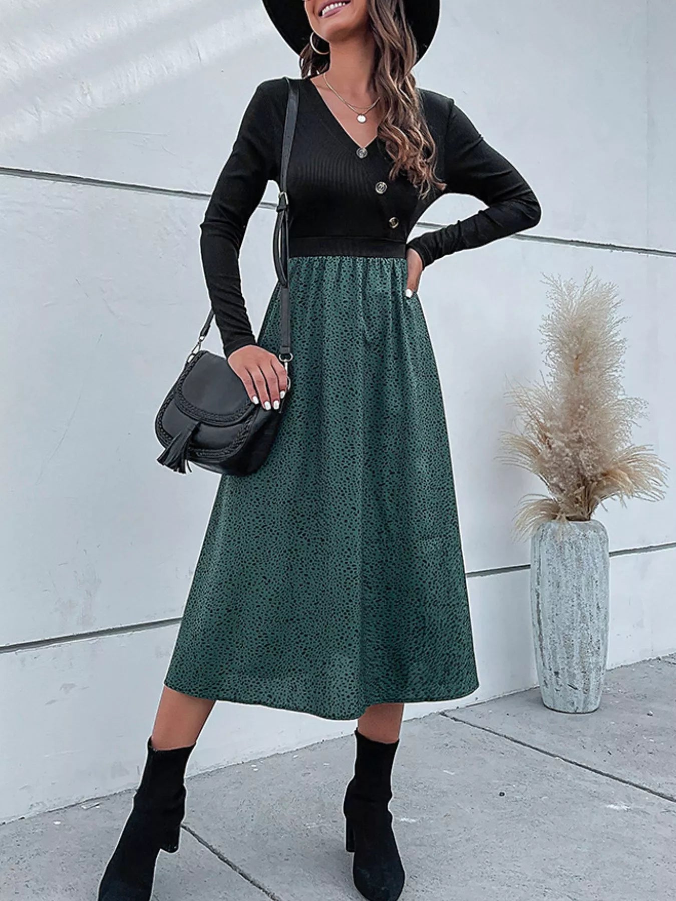 Animal Print Long Sleeve Midi Dress 