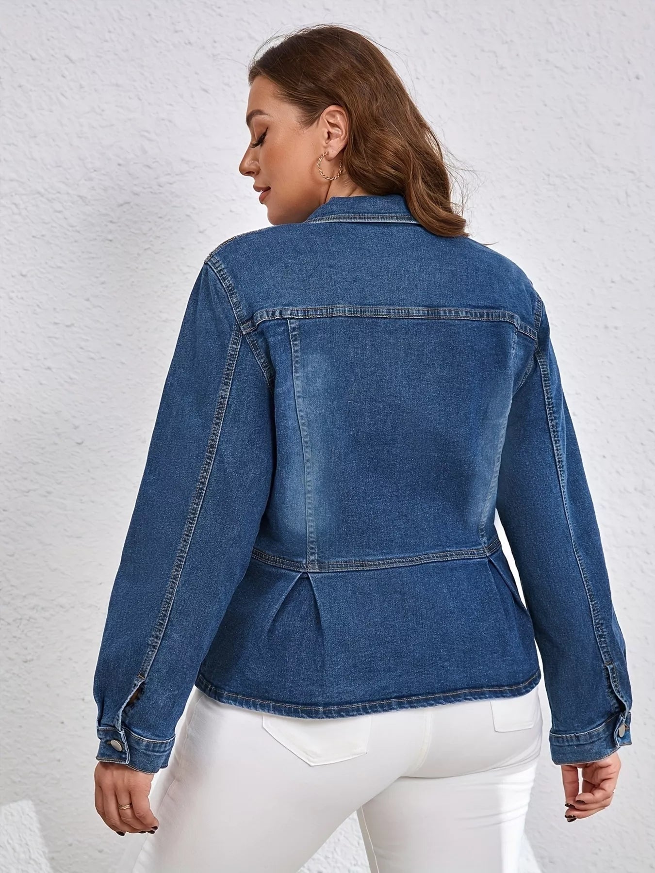 Plus Size Button-Up Peplum Denim Jacket 
