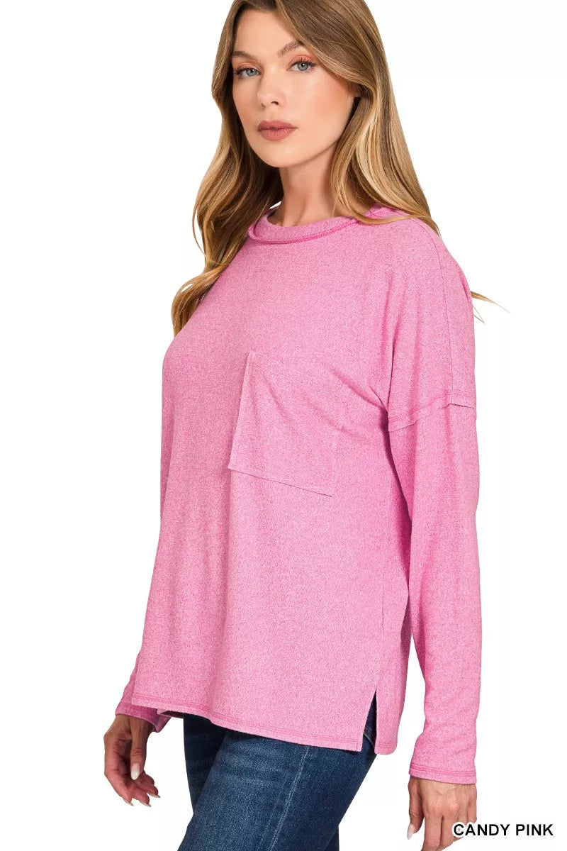 Zenana Soft Melange Hacci Round-Neck Long Sleeve T-Shirt 
