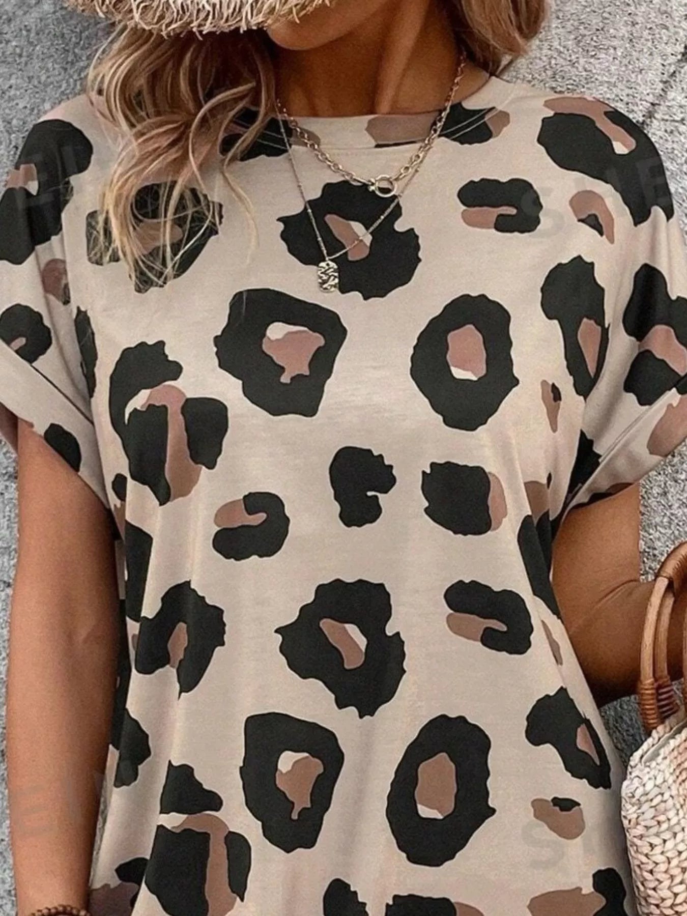 Leopard Short Sleeve Dress with Pockets 