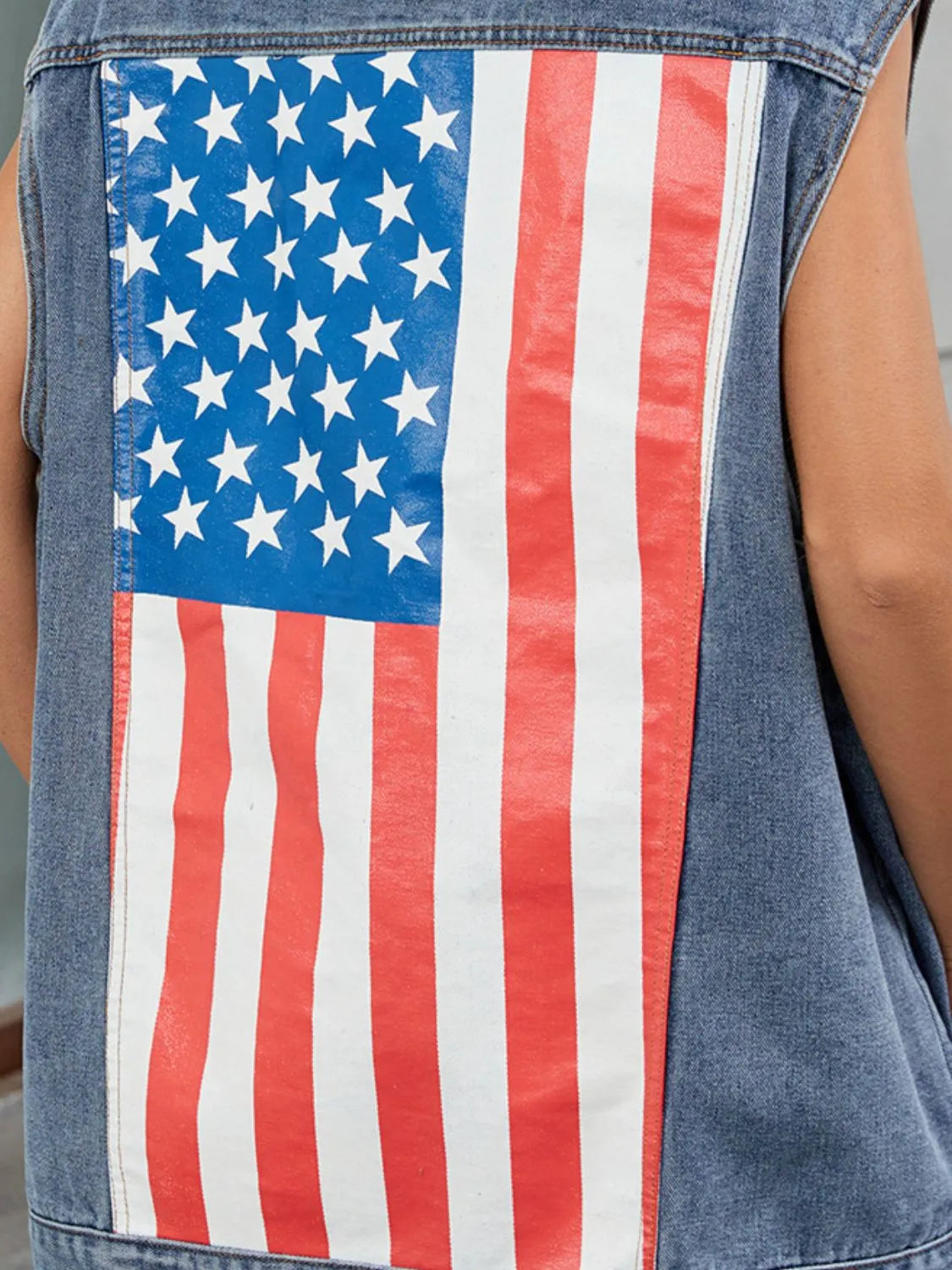 Button Down US Flag Denim Vest 