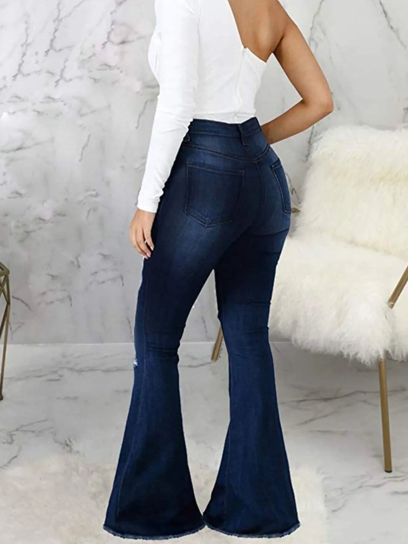 Full Size Distressed Raw Hem Flare Jeans Plus Size 
