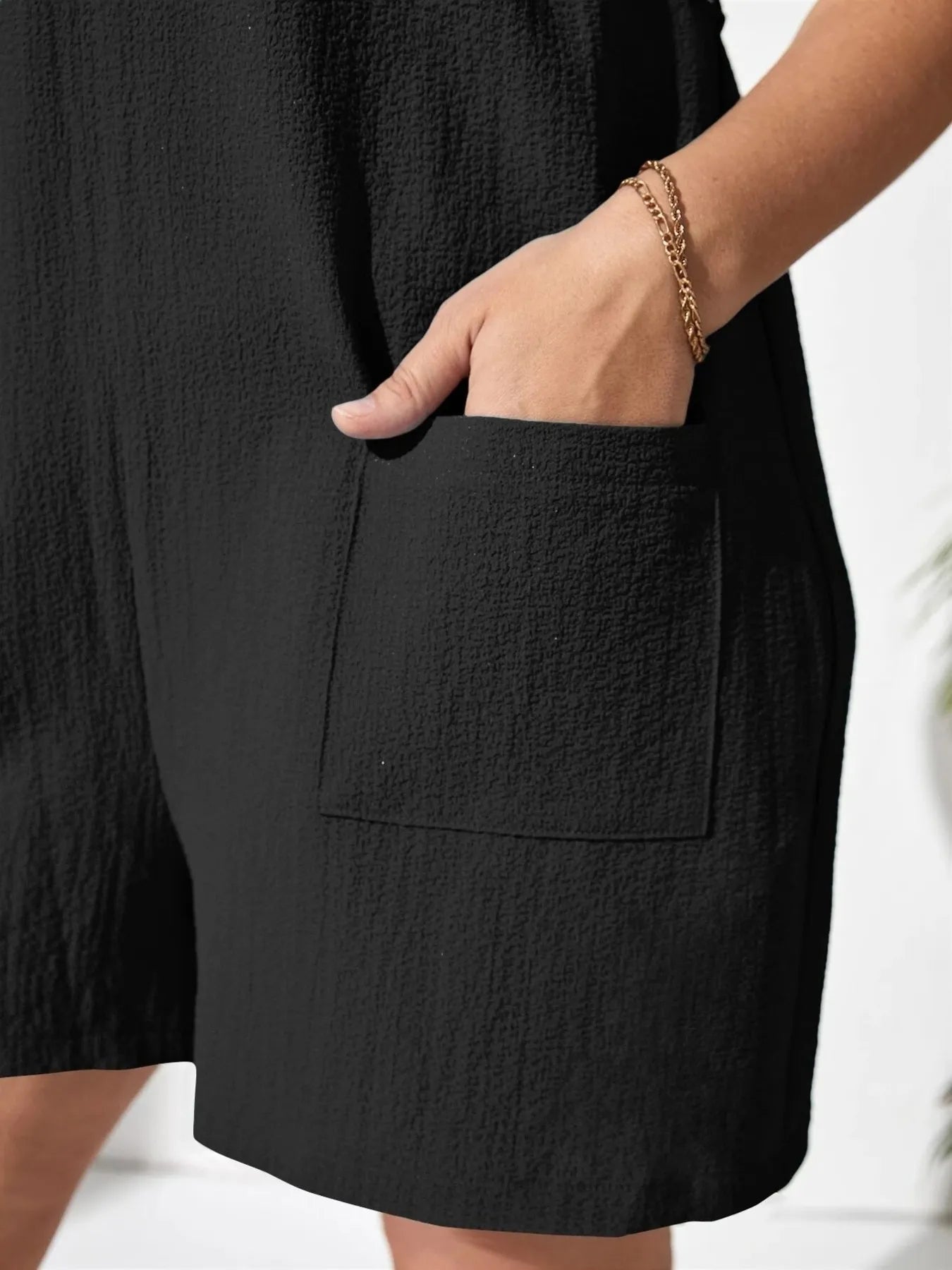Plus Size Knotted Strap Romper with Pockets 