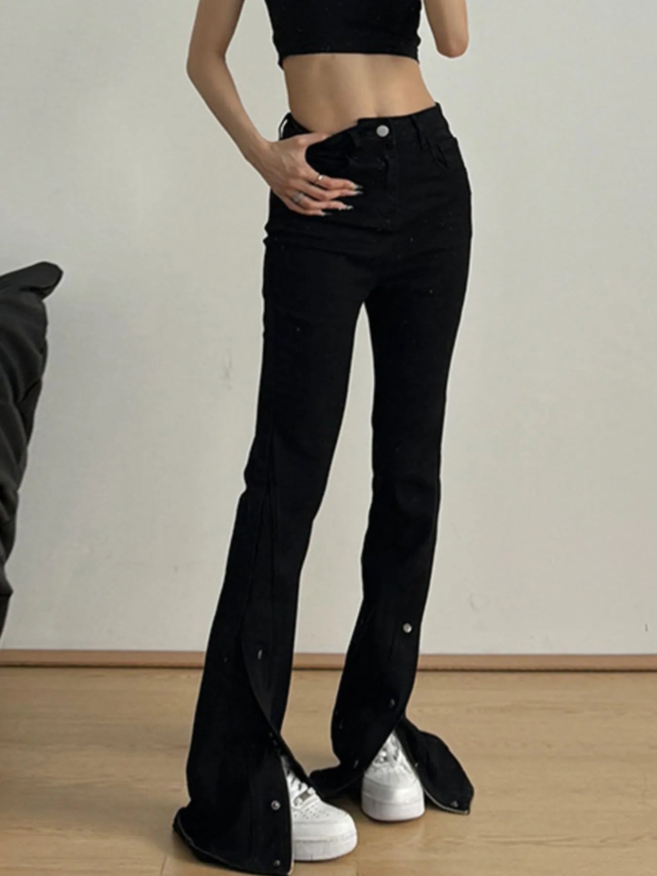 High-Waisted Slit Flare Jeans 