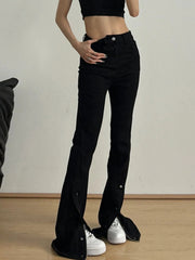High-Waisted Slit Flare Jeans 