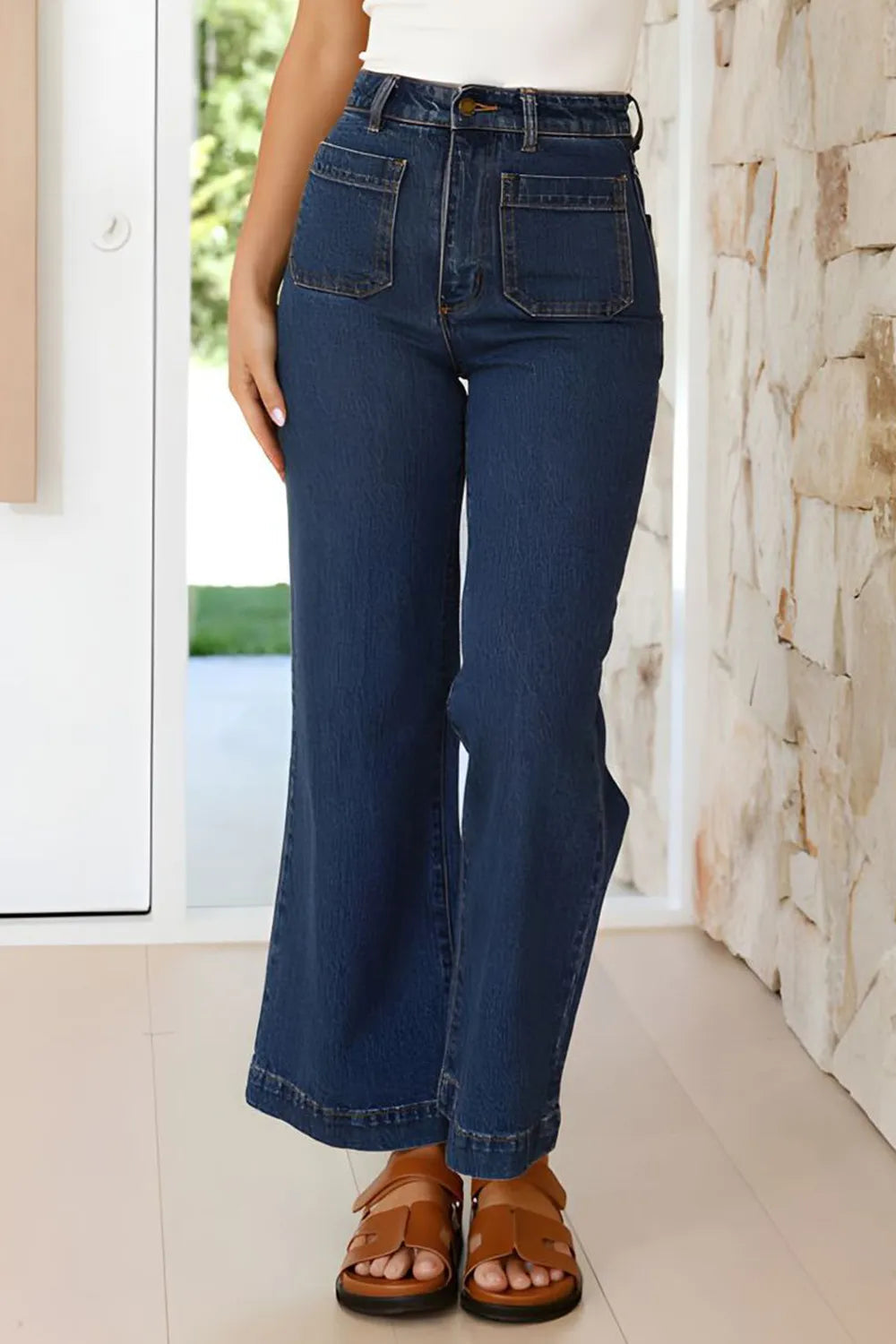 High Waist Bootcut Jeans with Pockets 