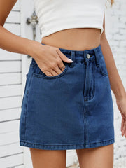 Solid Mini Denim Skirt 