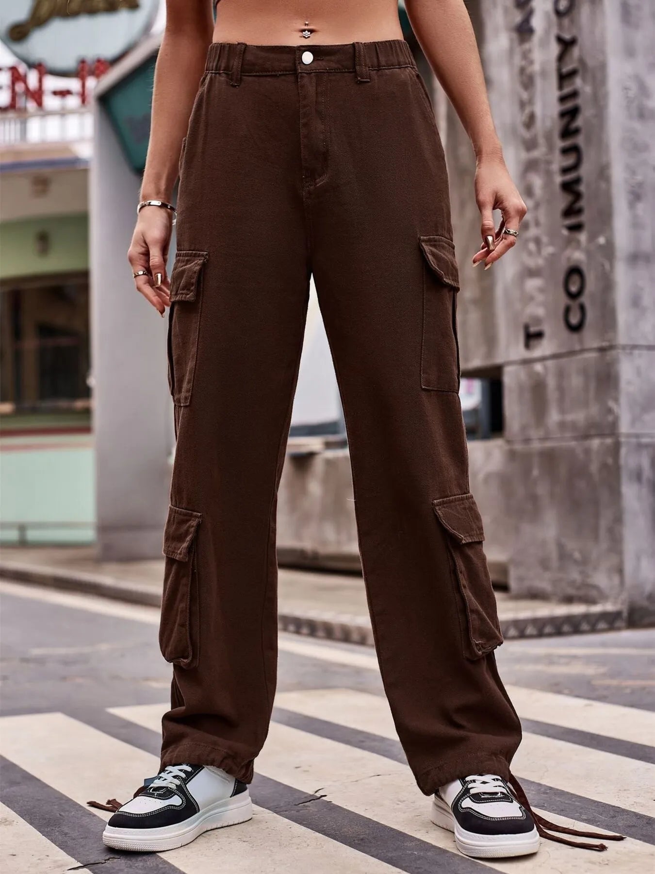 Casual Wide Leg Cargo Jeans 