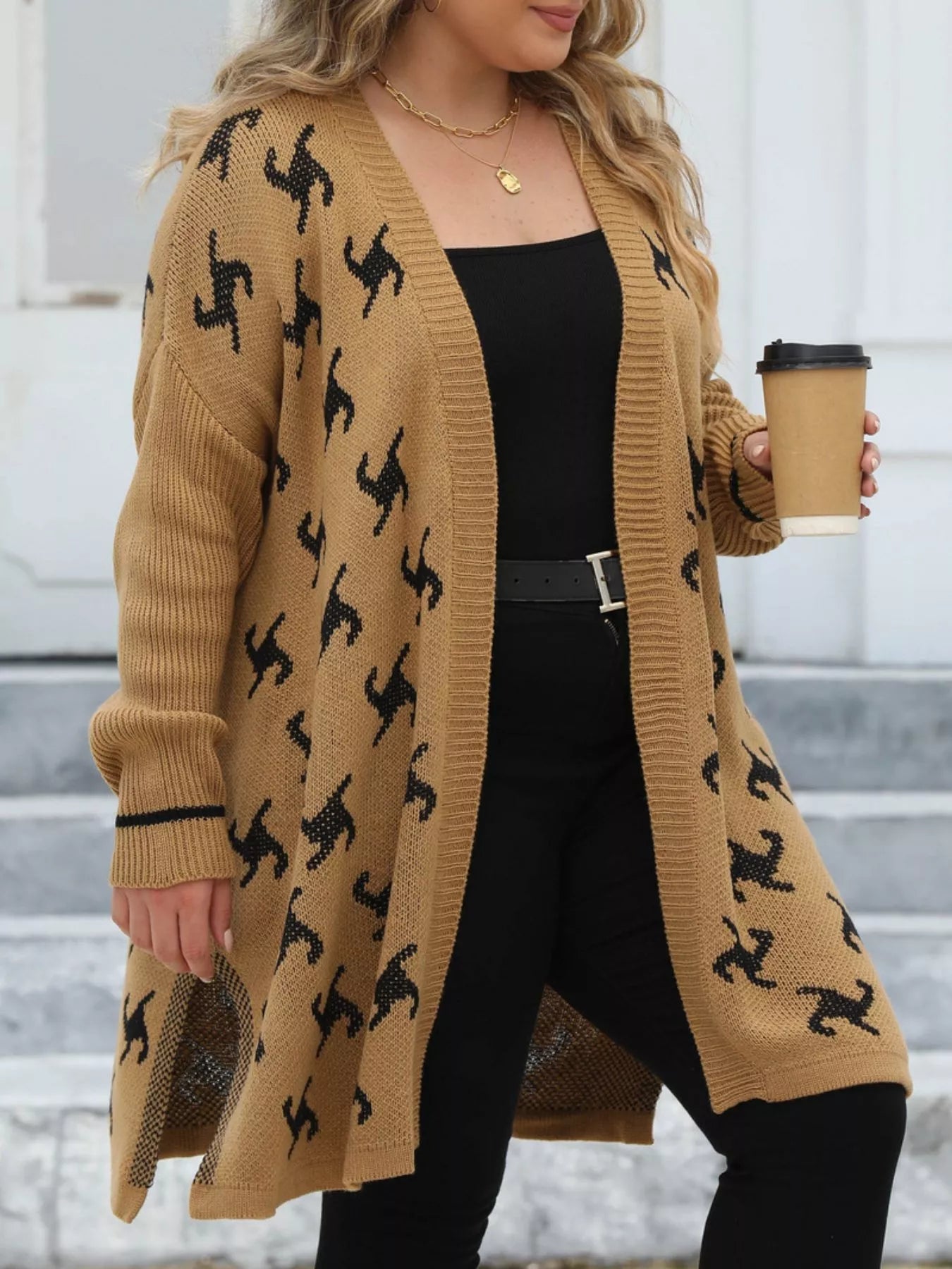 Plus Size Open Front Drop Shoulder Knit Cardigan 