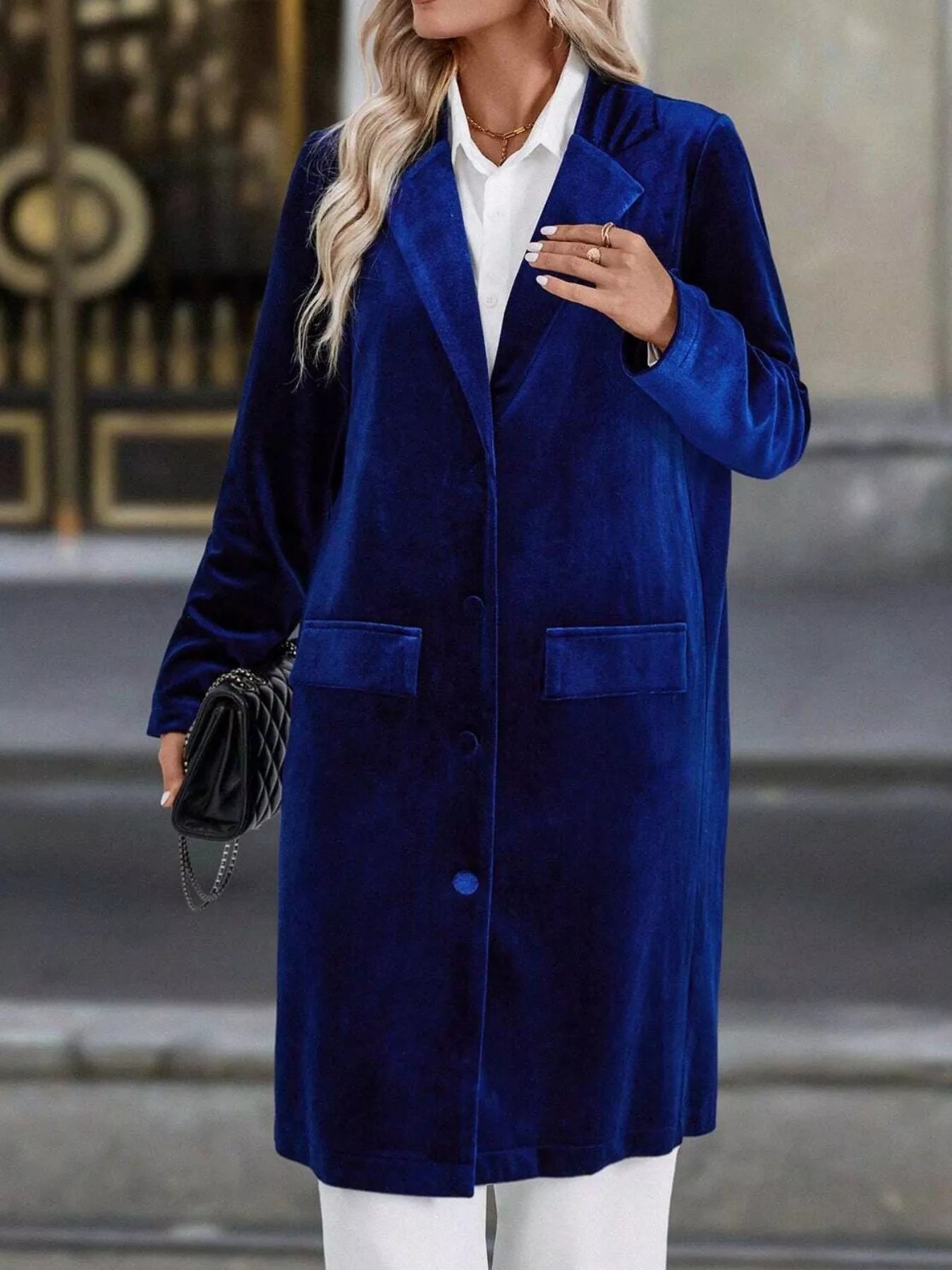 Lapel Collar Long Sleeve Longline Coat 