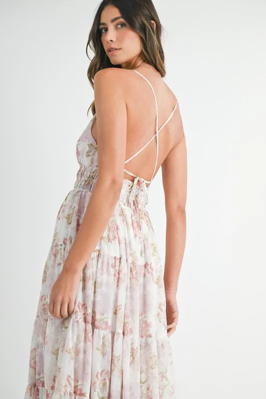 MABLE Floral Print Tiered Cami Maxi Dress 