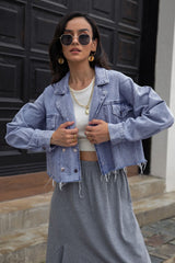Lapel Collar Long Sleeve Denim Jacket 