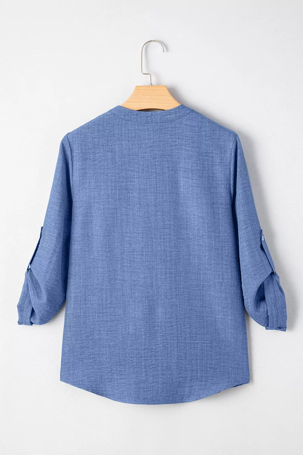 Casual Roll-Up Sleeve Notched Blouse 