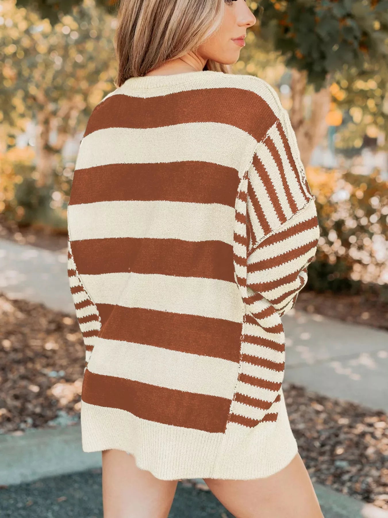 Stripe Drop Shoulder Sleeve Patchwork Baggy Sweater 