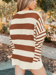 Stripe Drop Shoulder Sleeve Patchwork Baggy Sweater 