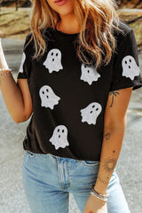 Glitter Ghost Round Neck Short Sleeve T-Shirt 