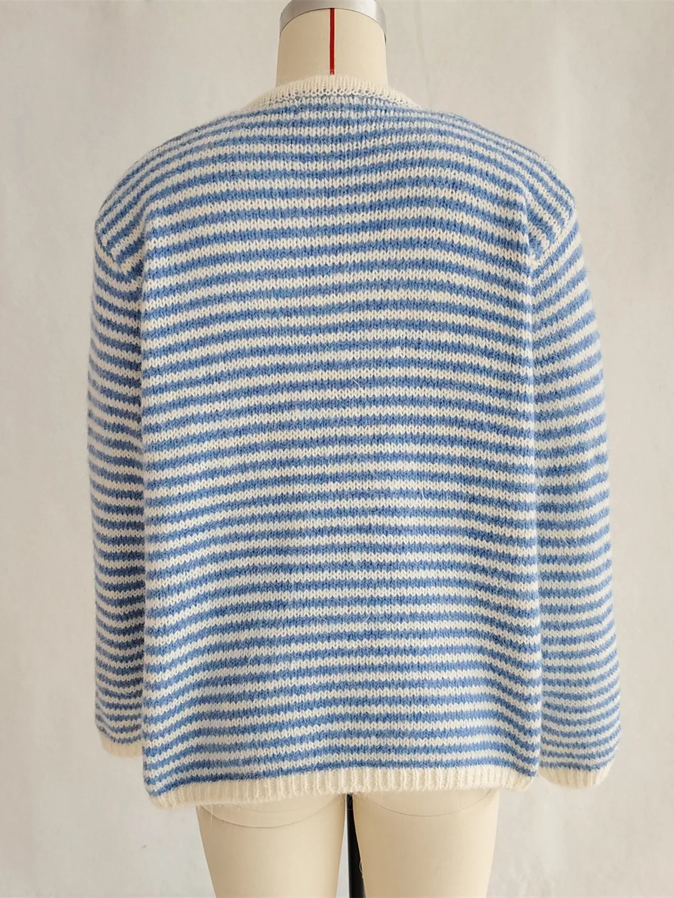 Striped Button Detail Long Sleeve Sweater 