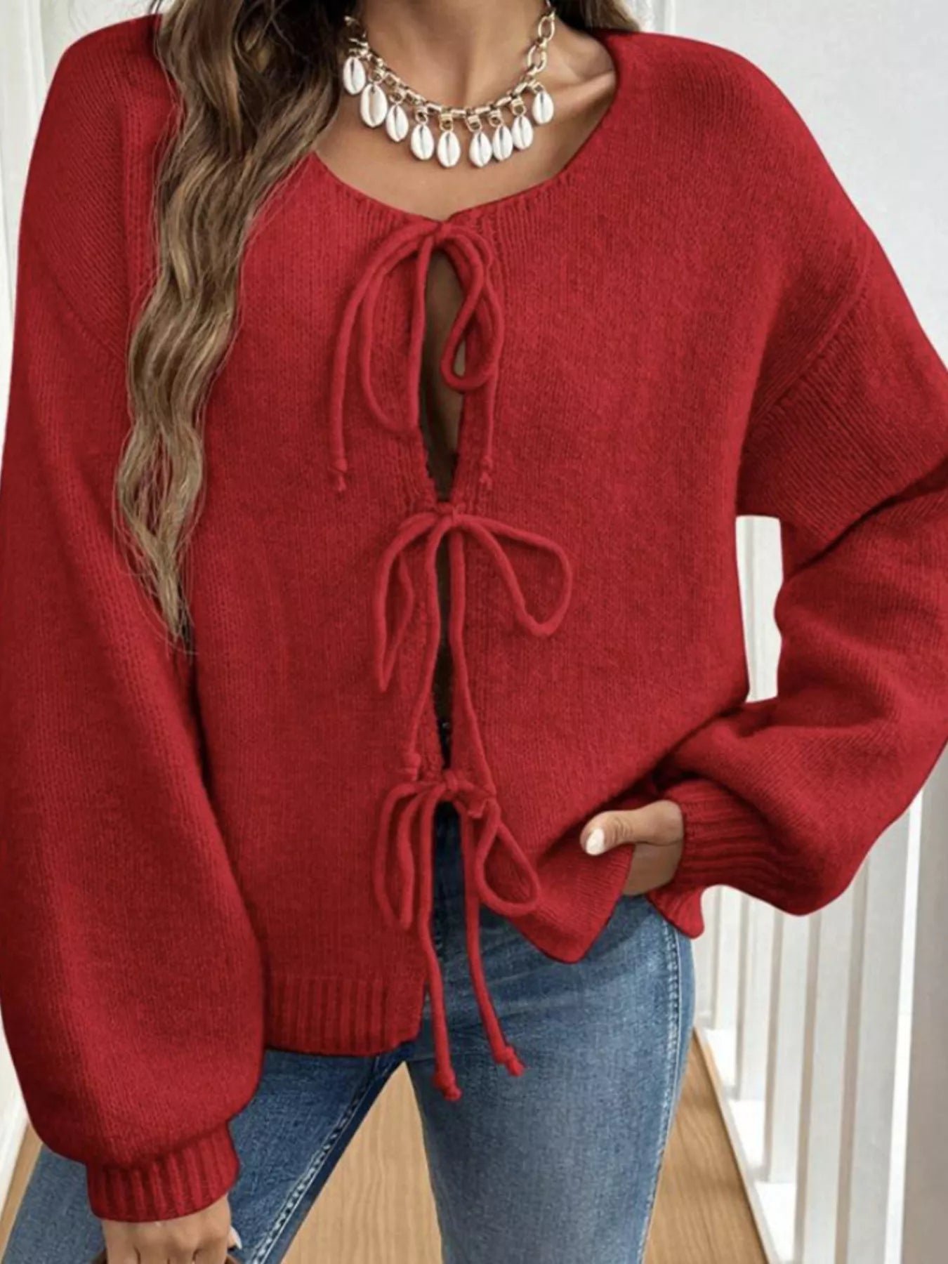 Tie-Front Long Sleeve Cardigan 