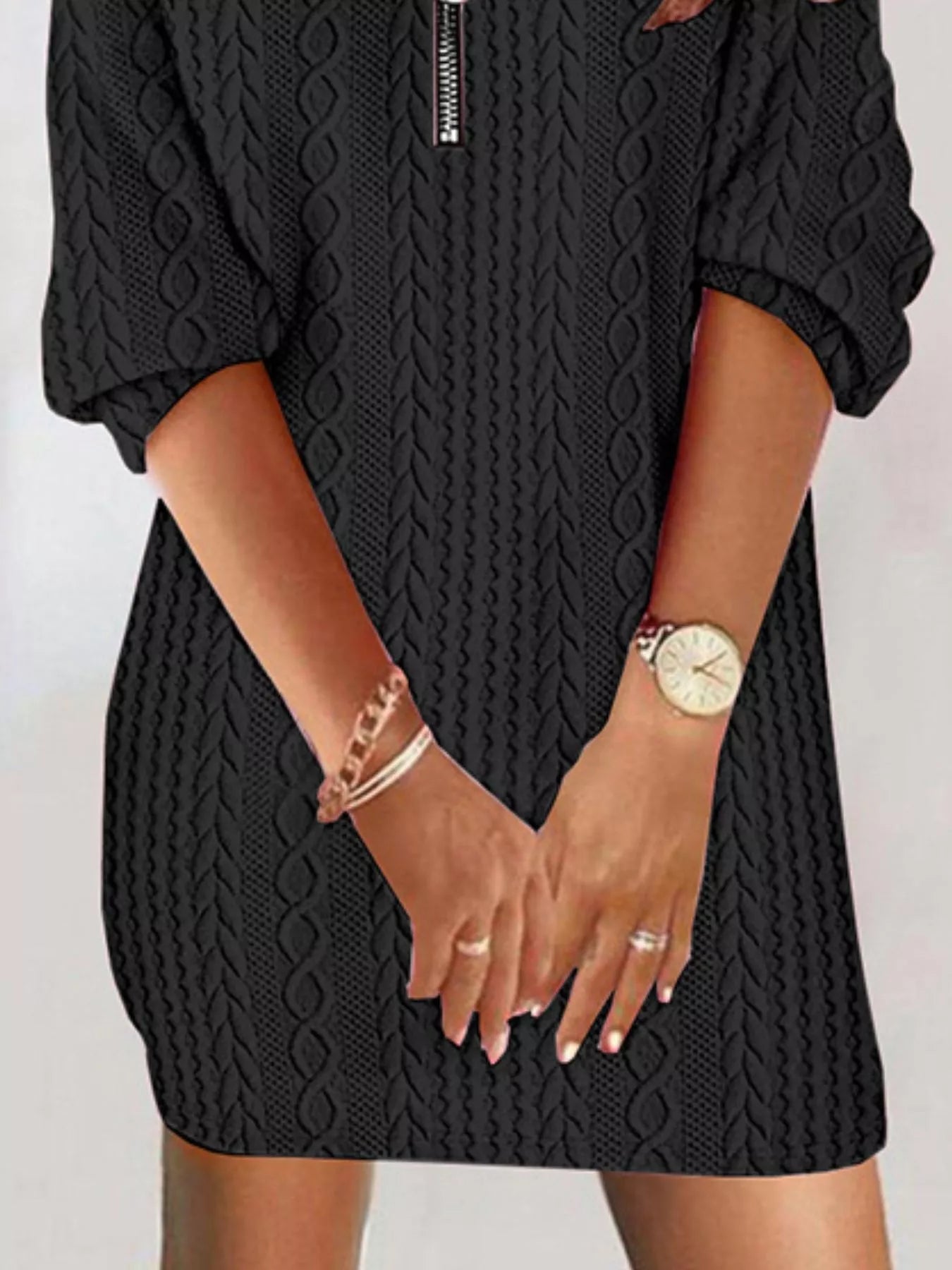 Zip Detail Textured Knit Mini Sweater 