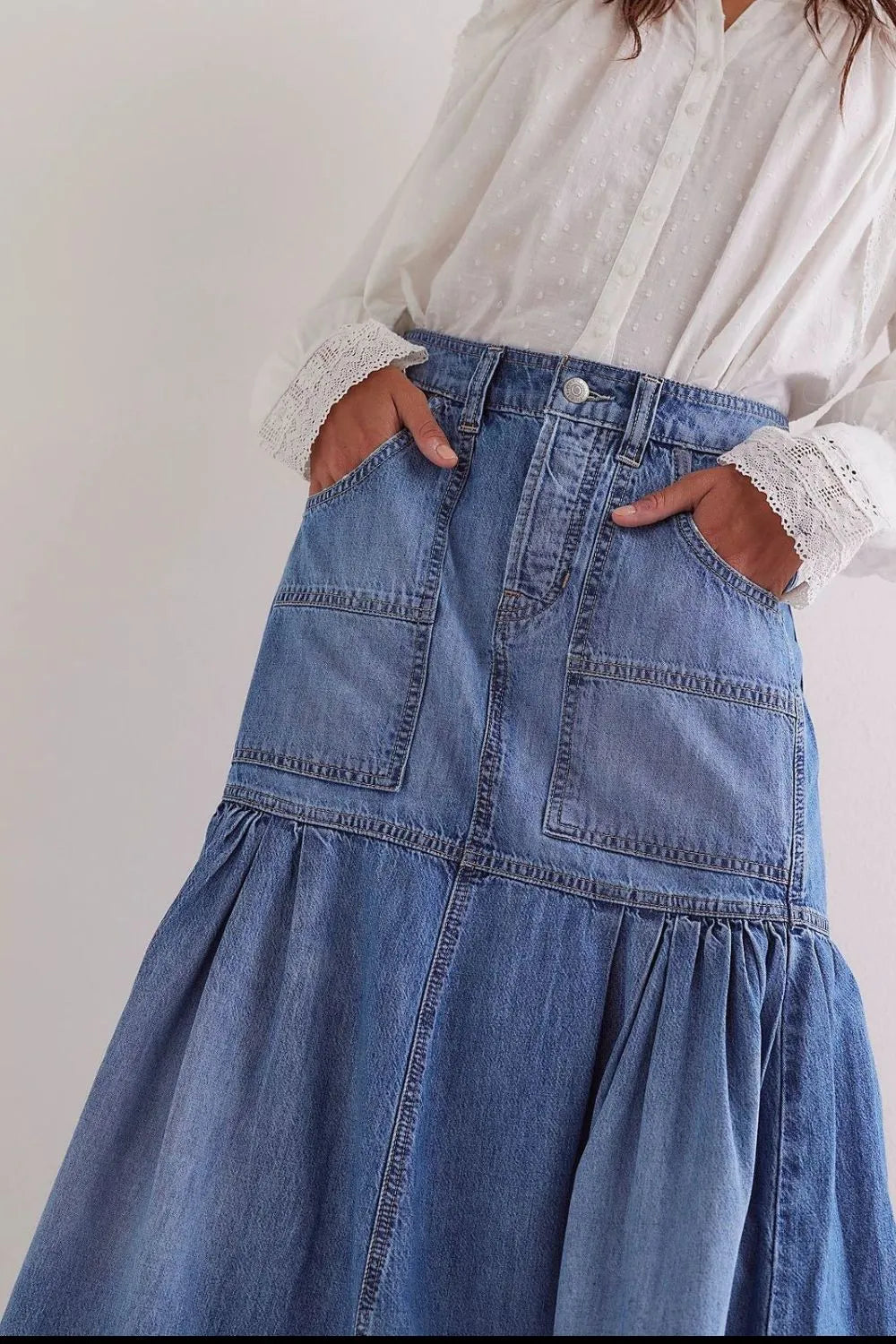 Midi Denim Skirt with Pockets 