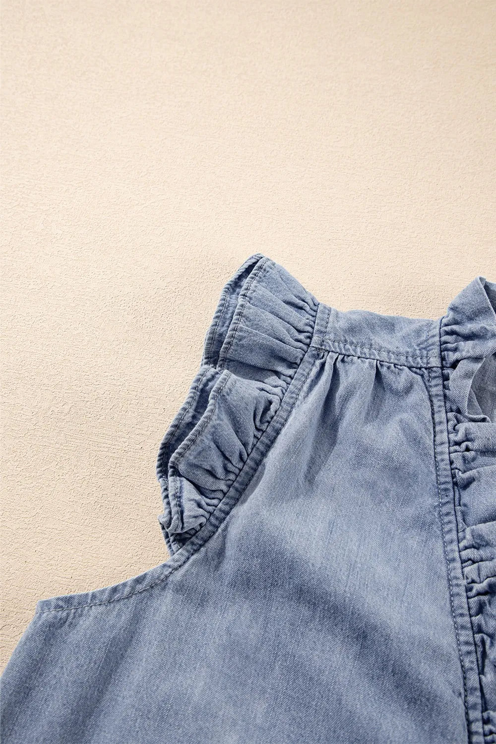 Frilly Ruffle Trim V Neck Chambray Tank 