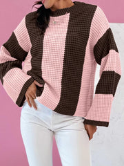 Striped Color Block Waffle Knit Sweater 