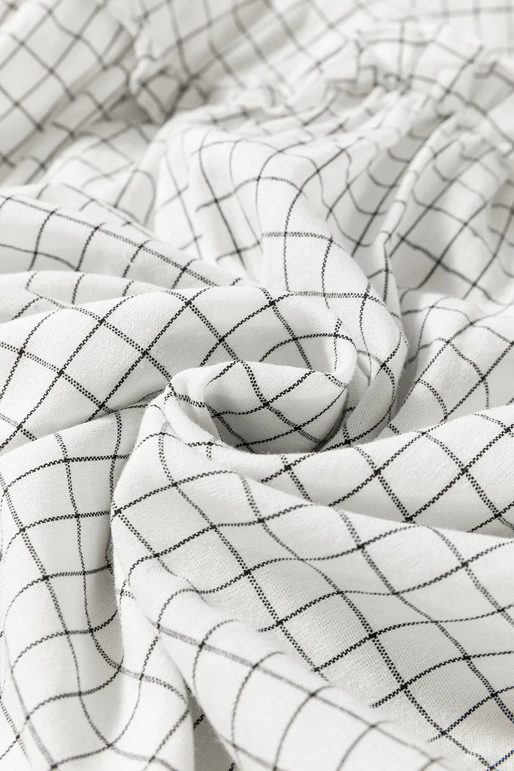 Frill Plaid Notched Balloon Sleeve Mini Dress 