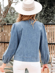 Tied Front Puff Sleeve Denim Top 